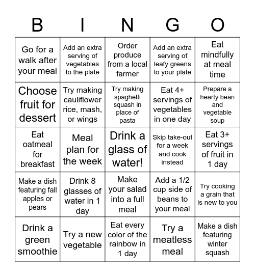 Boost! Healthy Eating Bingo! Bingo Card
