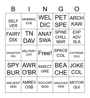 Untitled Bingo Card