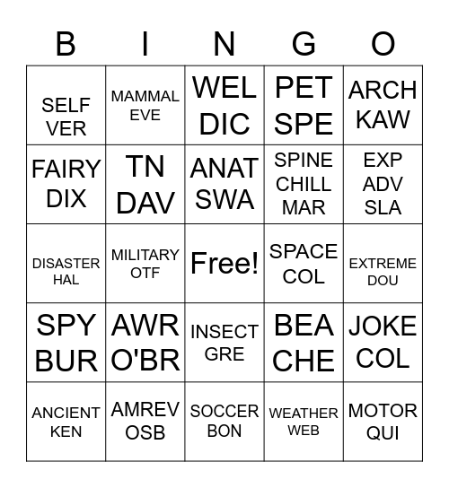 Untitled Bingo Card