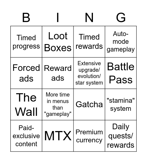 P2W BINGO Card