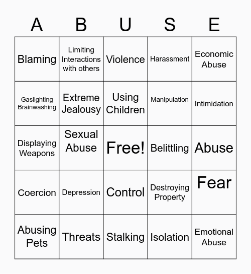 The Abused Adult Resource Center Bingo Card