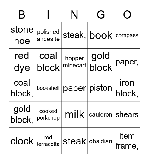 mcc thingy Bingo Card