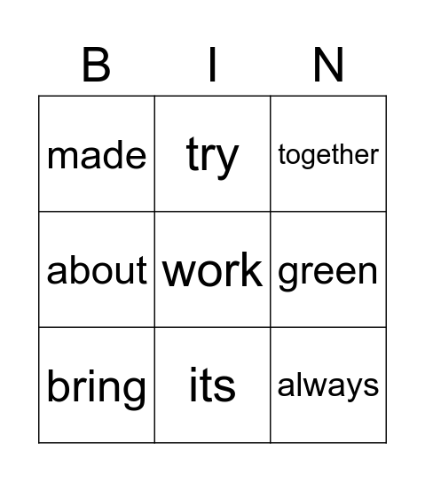 spelling words Bingo Card