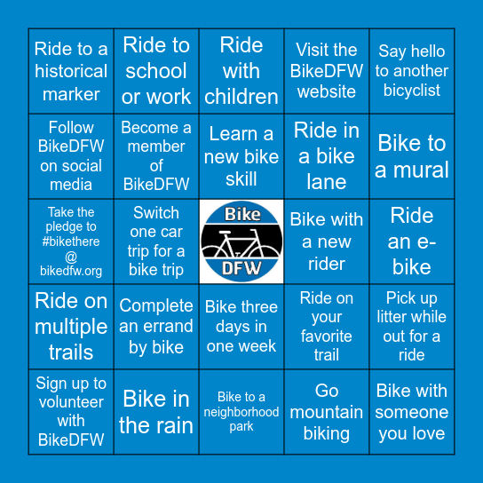 BikeDFW #BikeThere Bingo Card