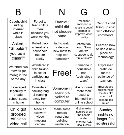 Louisa Boren K-8 STEM Online School BINGO Card