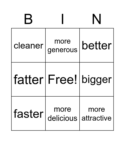 Comparative Adjectivestall Bingo Card