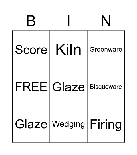 6th Ceramics Bingo Card