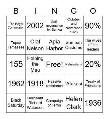 Mau Movement Bingo Card