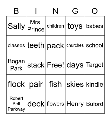 Noun Review Bingo Card