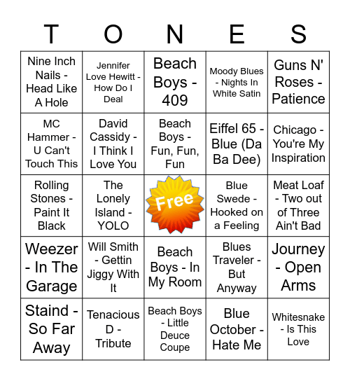Game Of Tones 9-21-20 Game 5 Bingo Card