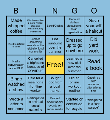 Millennium Fellowship 2020 Bingo Card