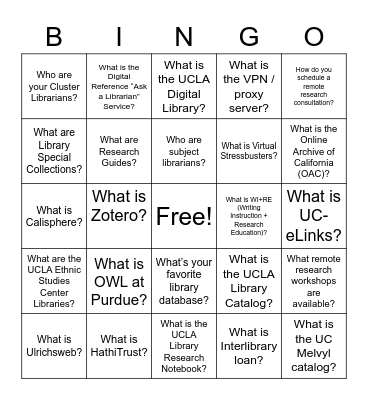 Cluster Training :: UCLA Library Website + Catalog Bingo Card