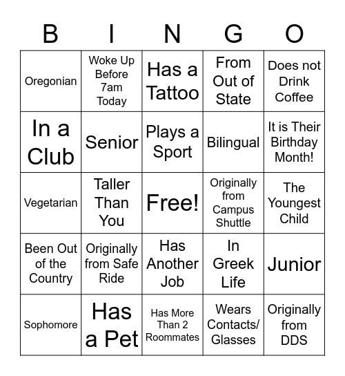 Duck Rides Bingo Card