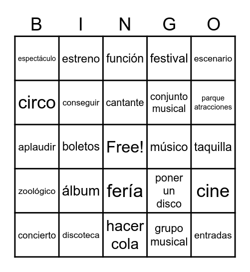 La música y más Bingo Card