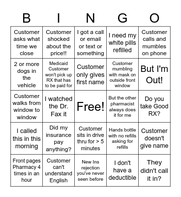 Reynolds Pharmacy BINGO Card