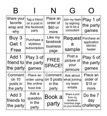 Jamberry Bingo! Bingo Card