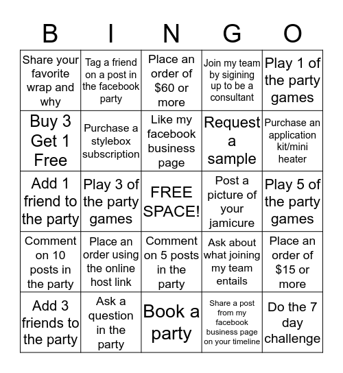 Jamberry Bingo! Bingo Card