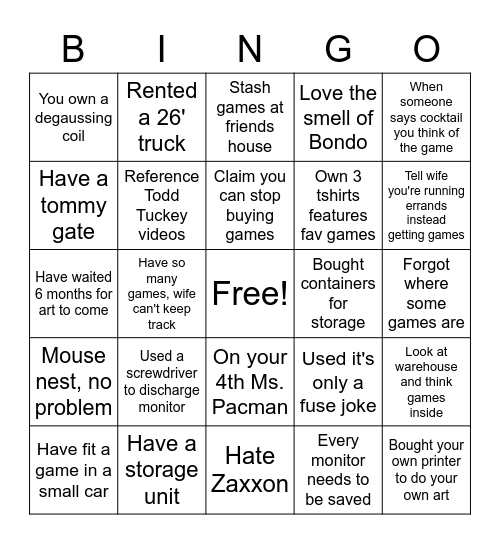 Arcade Addiction is Real Bingo Card