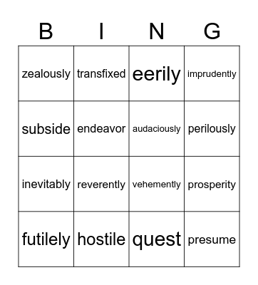 Vocabulary Words Bingo Card