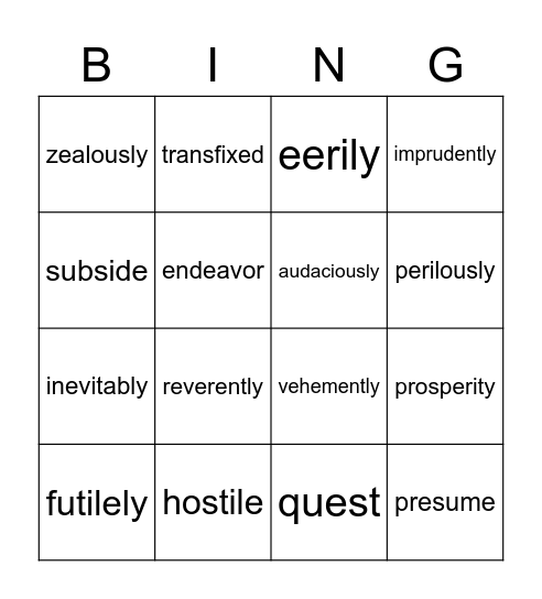 Vocabulary Words Bingo Card