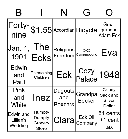 Eckstraordinary Bingo Card