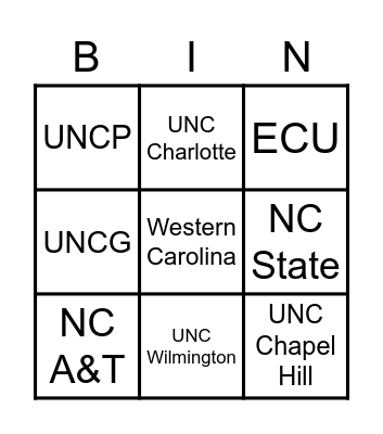 UNC System Bingo Card