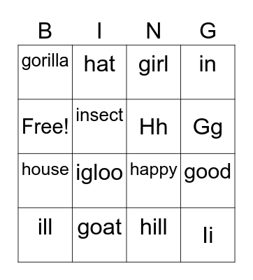 Sounds Great 1 Unit 3 Bingo Card
