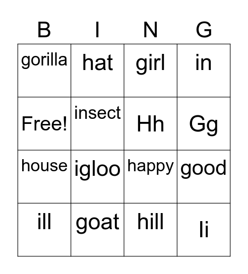Sounds Great 1 Unit 3 Bingo Card