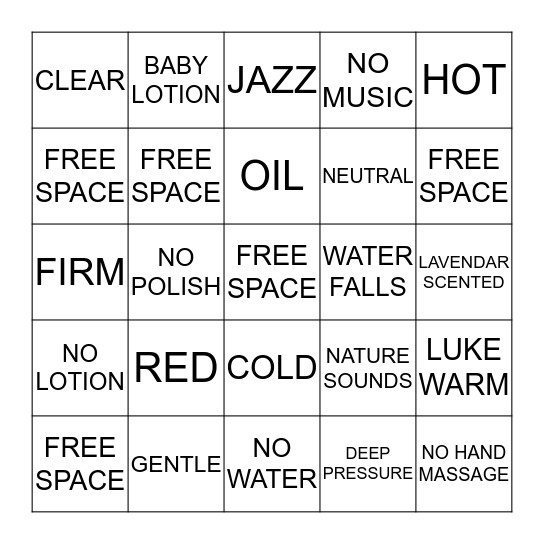 Pamper Me Please Bingo Card