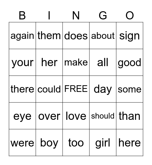 Red Words -1st Grade Bingo Card