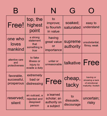 Vocab List #3 Bingo Card