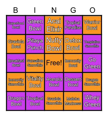 Superfood Bingo Card