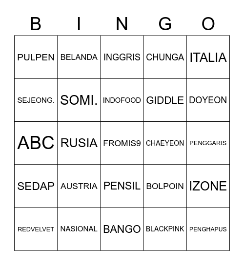 MINJUJU Bingo Card