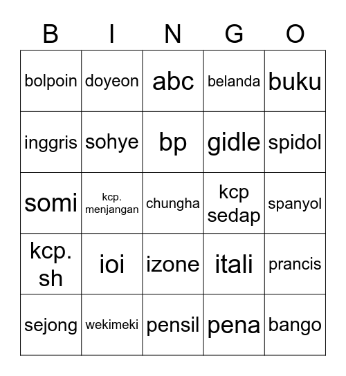 Untitled Bingo Card