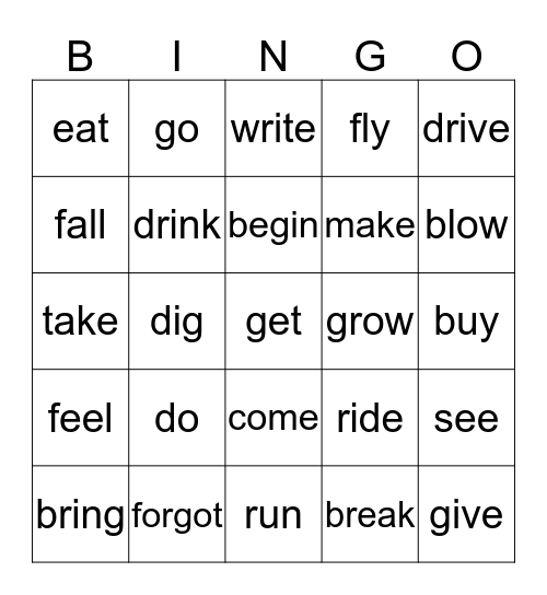 Irregular Verbs Bingo Card