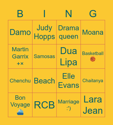 Cynthia's Bingo Card