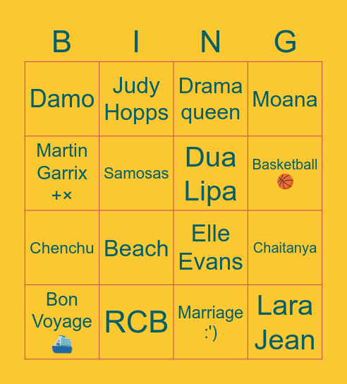 Cynthia's Bingo Card