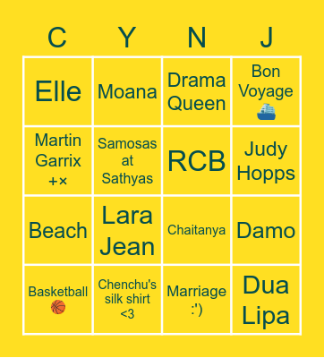 Cynthia's Bingo Card