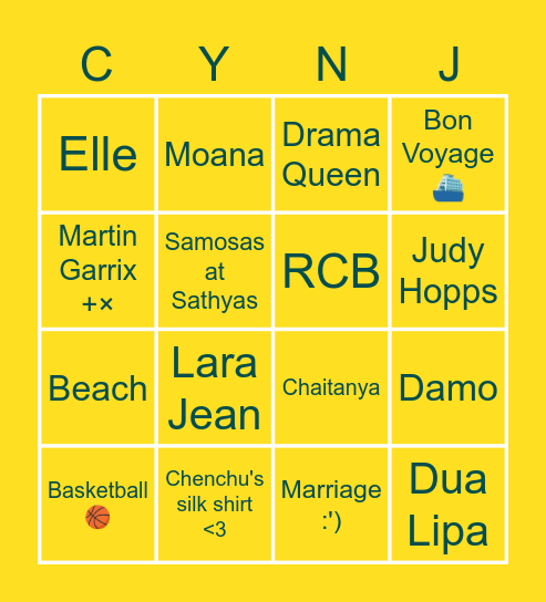 Cynthia's Bingo Card