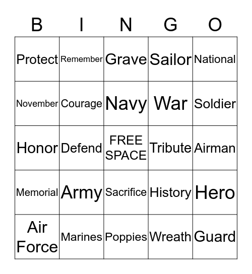 Veteran's Day Bingo Card