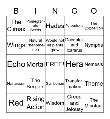 Mythology BINGO Card