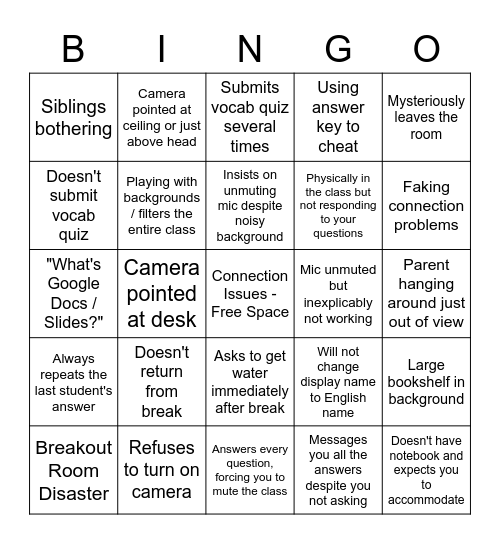 CDL Zoom Class Bingo Card