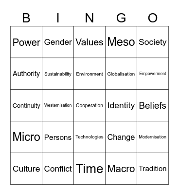 Continuity and Change Bingo Card