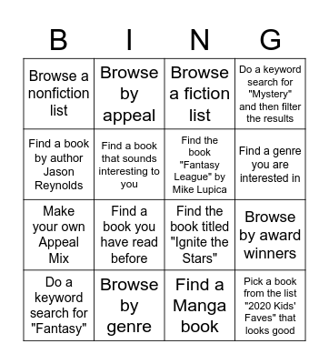 NoveList K-8 Plus Bingo Card