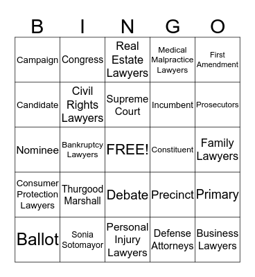 Street Law Bingo Card