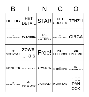 woordenschat thema 1 Bingo Card