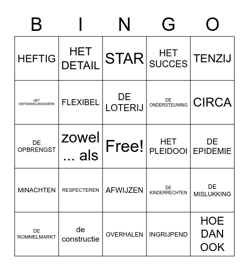 woordenschat thema 1 Bingo Card