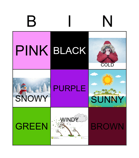 WEATHER AND COLOURS Bingo Card
