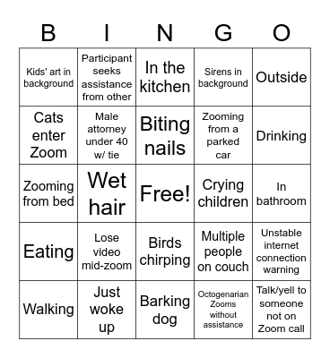 Zoom Bingo - Court Edition 2.0 Bingo Card