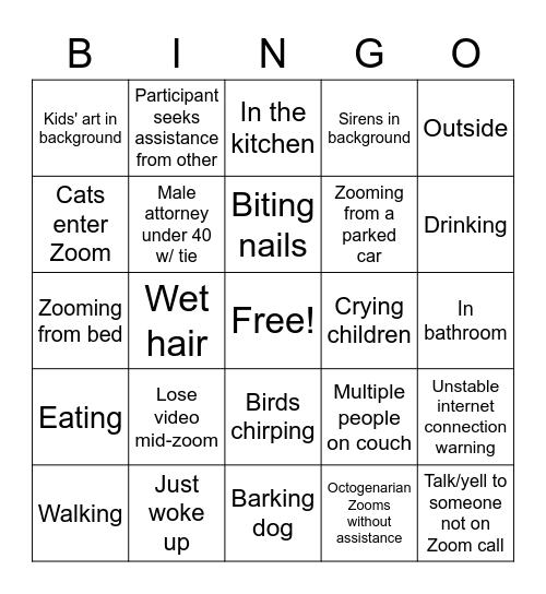 Zoom Bingo - Court Edition 2.0 Bingo Card